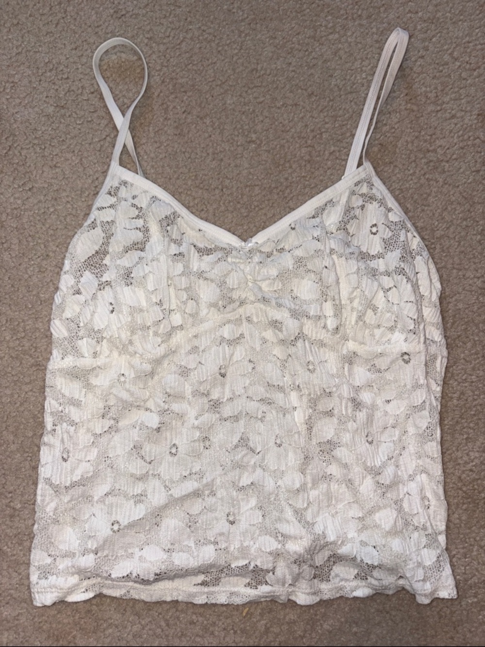 aerie White Floral Lace Camisole with Spaghetti Straps